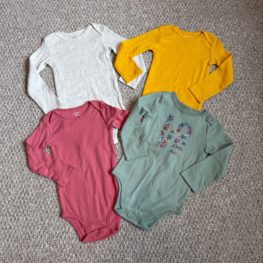 Carter's Size 24 Months Baby‎ Girl Long Sleeve Bodysuits 4 Pack